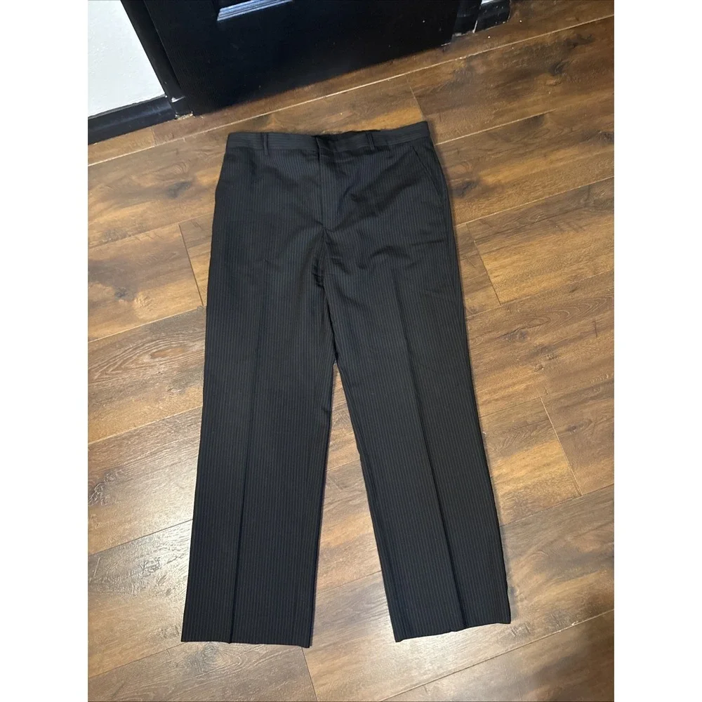 Banana Republic Tailored Fit Wool Dress Pants Men's 35x30 Gray Striped Charcoal